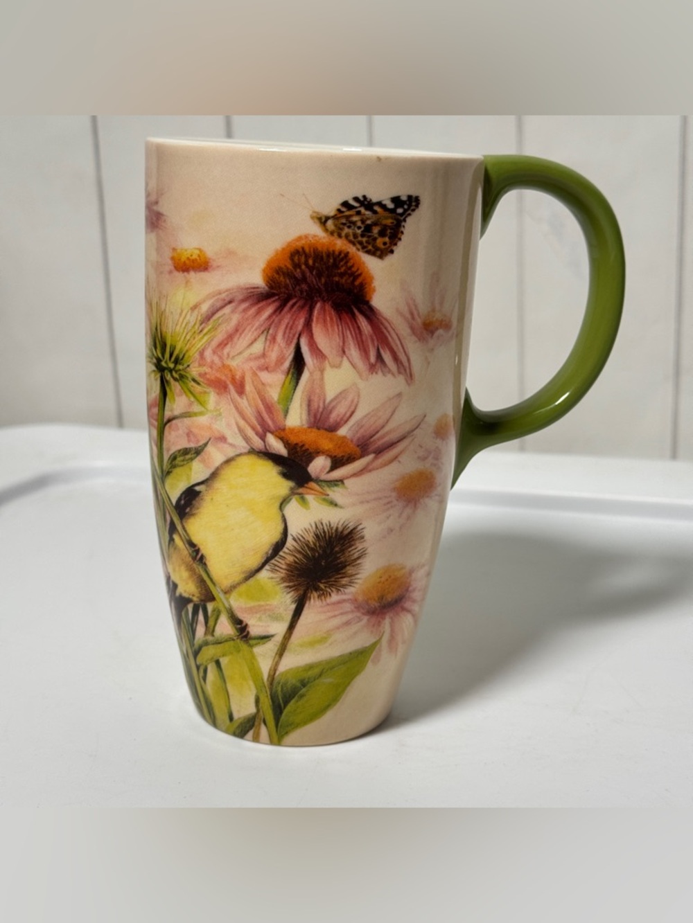 Cypress Home SB Baldwin Travel Mug Floral Bird Butterfly 2006 Artsy 6" Cup - Picture 4 of 7